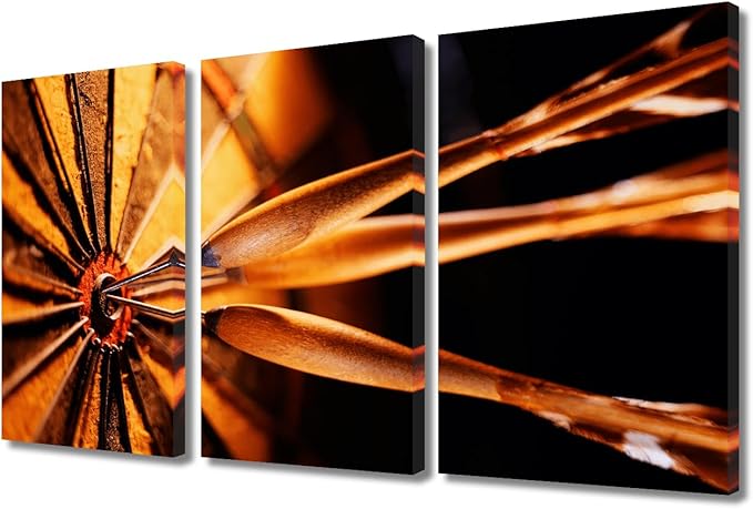 3 Piece Black and White Wall Art Sports Theme Posters and Prints Canvas Wall Art Dart Hits the Bullseye Contemporary Wall Decor Living Room Giclee Gallery Packaging Artwork Ready to Hang(24"Wx36"H)