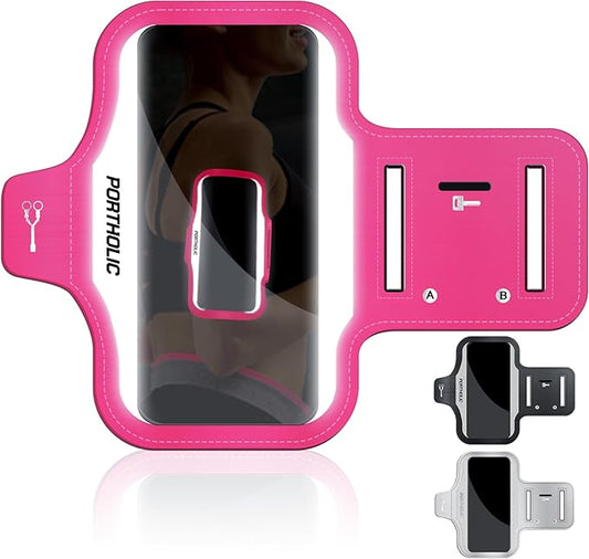 Running Armband with Large Reflective Strips, for iPhone 17/16/15 Pro/Pro Max/14 Plus/13/11/XR/XS, Galaxy S25/24 Water Resistant Phone Holder Case with Extension Strap, Key Card Slot, Earphone Holder