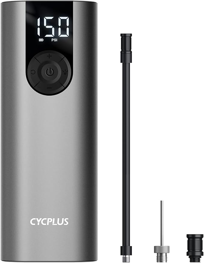 CYCPLUS Bicycle Pump Portable Car Tire Pump,Max 150 PSI, Auto Shut-Off Air Pump with Presta and Schrader Valves Smart Air Inflator Mini Air Compressor for Car Bicycle Motorcycle and Balls