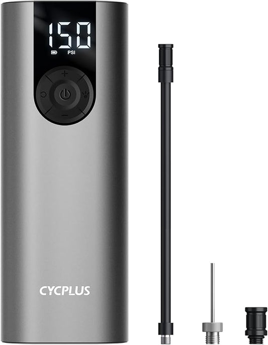 CYCPLUS Bicycle Pump Portable Car Tire Pump,Max 150 PSI, Auto Shut-Off Air Pump with Presta and Schrader Valves Smart Air Inflator Mini Air Compressor for Car Bicycle Motorcycle and Balls