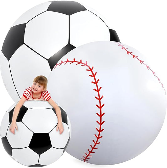 Lewtemi Giant Inflatable Sports Balls Large Inflatable Beach Ball Baseballs Soccer Rainbow Basketball Football for Sport Birthday Party Favor(2 Pcs,Soccer, Baseball,40 Inch)