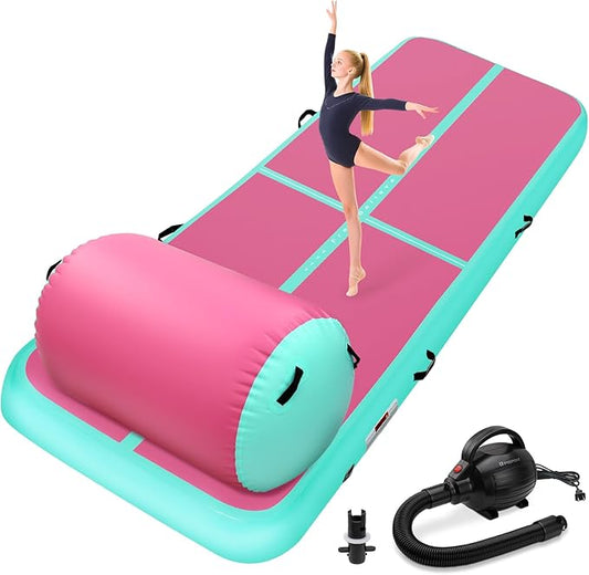 Inflatable Gymnastics Air Roller Set, Tumble Rolling Air Roller Gymnastics Barrel with Electric Pump for Kids Adults Home Outdoor Gymnastic Training Cheerleading Yoga