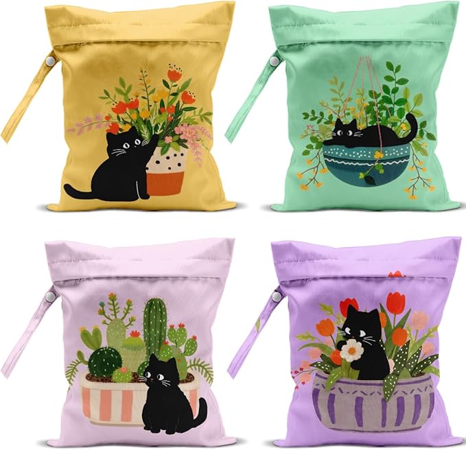 4 Pack Cute Wet Bag Waterproof Washable Reusable Wet Dry Bag for Swimsuit Clothes Cloth Diaper Travel Beach Pool Yoga Gym Party Camping Toiletries Travel Beach Essentials,Bow Checkered Duck Gifts