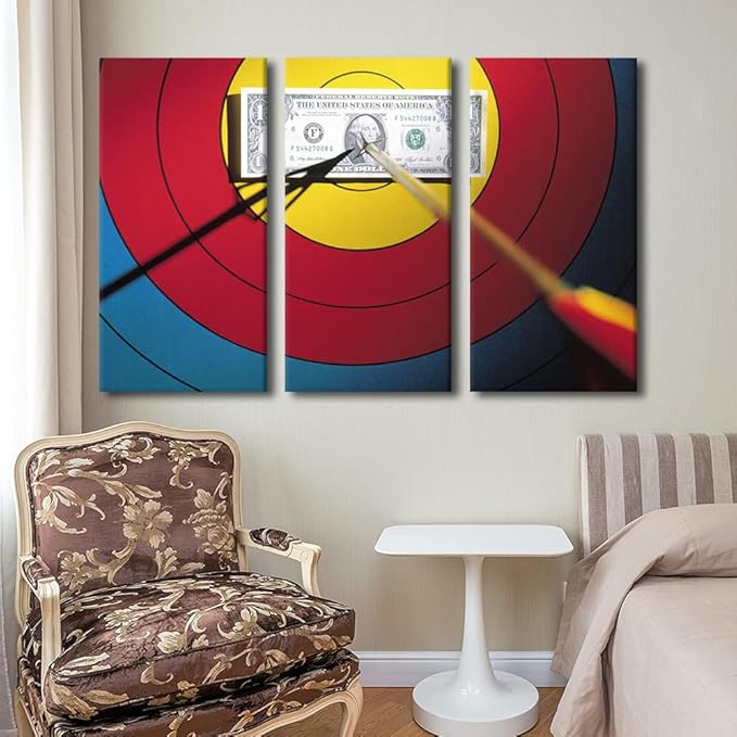 3 Panel Wall Art Sports Theme Paintings Canvas Wall Art Arrows Hit the Bull's Eye Posters and Prints Archery Pictures Canvas Paintings Wall Decor for Living Room Framed Ready to Hang(40"Wx60"H)