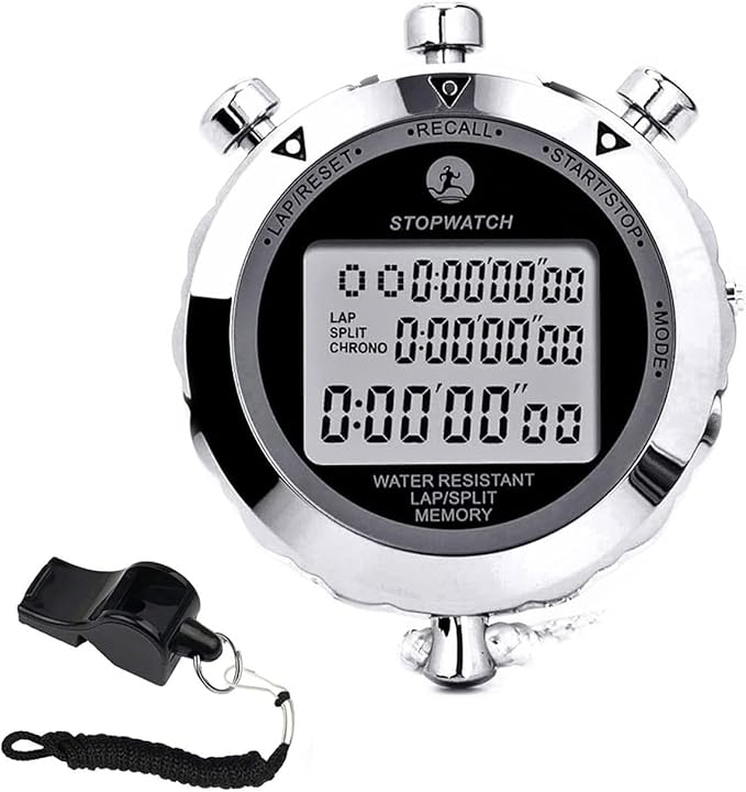 Stopwatch, Metal Stop Watch for Sports 10/100/400 Laps, Stopwatches Timer for Coach Sports Running with 0.01second & 0.001second Timing, Conutdown, Alarm