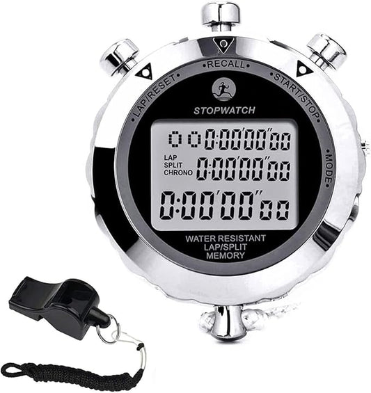 Stopwatch, Metal Stop Watch for Sports 10/100/400 Laps, Stopwatches Timer for Coach Sports Running with 0.01second & 0.001second Timing, Conutdown, Alarm