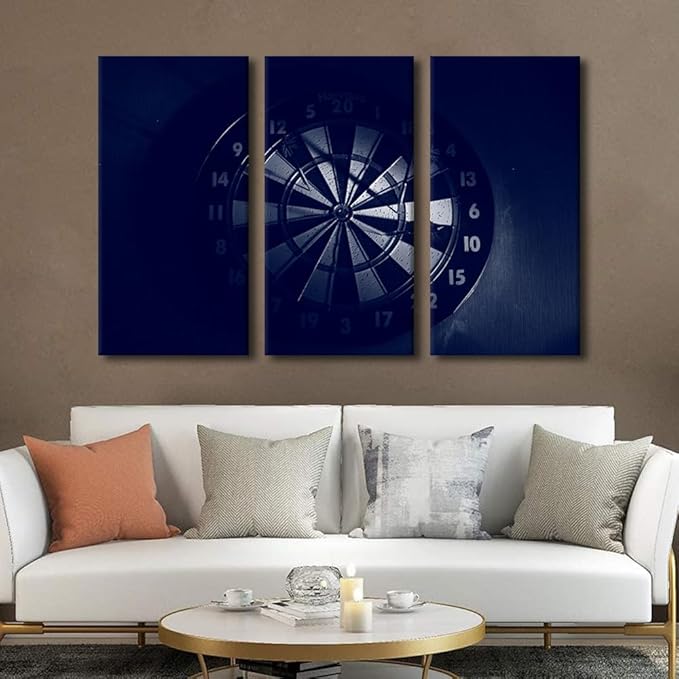 TUMOVO 3 Pieces Sports Theme Canvas Wall Art, Dart Hits the Bullseye Art Print for Contemporary Wall Decor Dart Board Posters Gift Wall Art for Room House Decorations Framed Ready to Hang(28" Wx42 H)