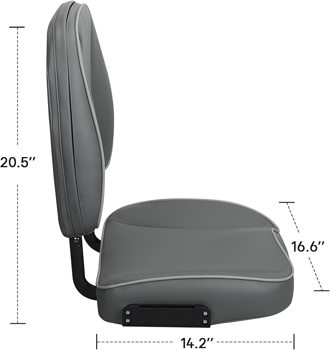 Folding Boat Seat Low Back Fishing Boat Seats with Caddy Organizer, Charcoal/Charcoal/Light Gray