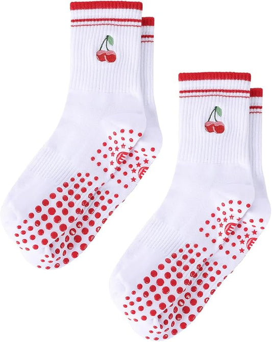 EUDOLAH Cute Yoga Socks for Women Pilates Barre Breathable Non-Slip Crew Grip Sock With Stripes Anti-friction Athletic Socks