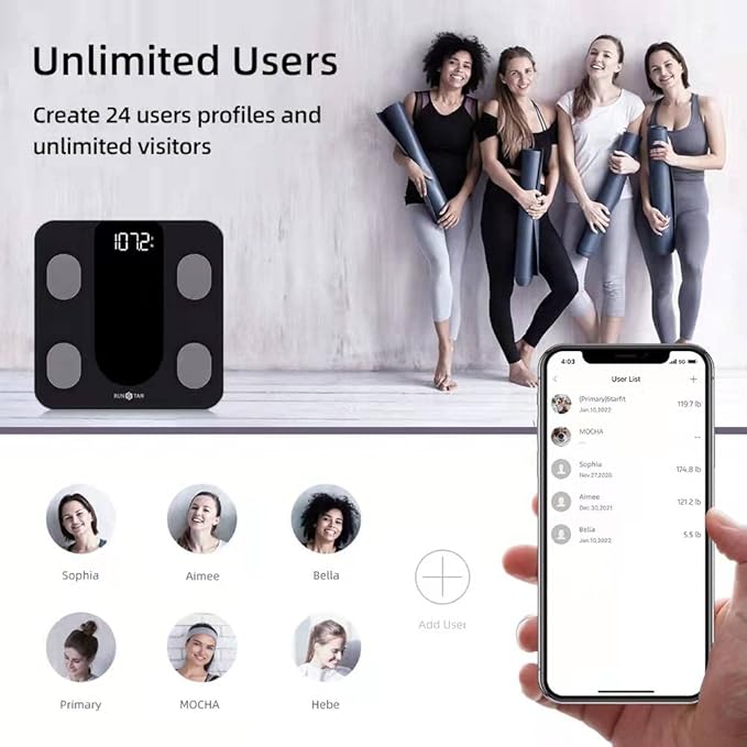 RunSTAR Smart Scale for Body Weight, Digital Bathroom Scale BMI Weighing Body Fat Scale, Body Composition Monitor Health Analyzer with Smartphone App, 400 lbs - Black