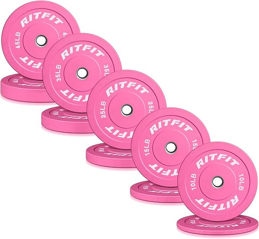 RITFIT Pink Weight Plates, 2 Inch Olympic Barbell Weight Plate, Bumper Plates With Steel Insert, Pink Weights for Gym and Home