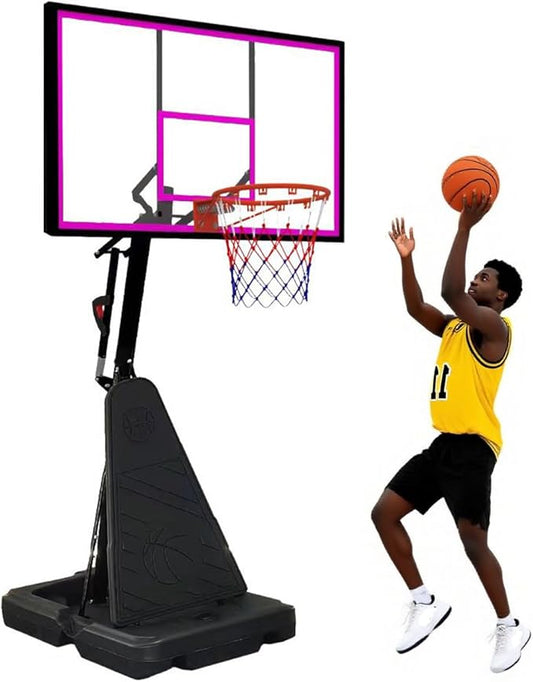 Basketball Hoop Outdoor 8.04-10FT Height Adjustable, Portable Basketball Goal with 44 Inch Shatterproof Backboard, Heavy-Duty Base & Wheels for Youth,Teens,Adults in Backyard,Driveway,Indoor