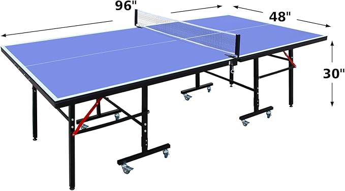 Professional Table Tennis Table, Foldable Ping Pong Game Set for Indoor, 8FT 9FT Single Player Playback Mode Ping Pong Table with Net and Post Set, 2 Paddles and 3 Balls