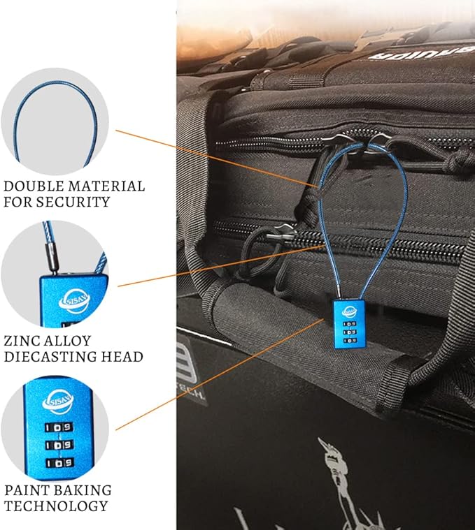 3 Digit Cable Combination Lock 5 inches Cable for School Gym Locker,Filing Cabinets,Helmet,Toolbox,Luggage Suitcase,knapsack,Blue 2Pack