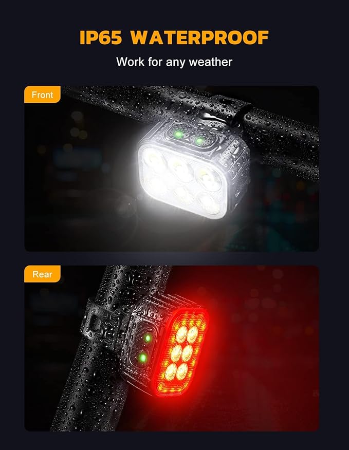 Bike Lights Set Ultra Bright, Bicycle Light Rechargeable with 6 Spot & Flood Beams, IP65 Waterproof Bike Lights for Night Riding, DIY 4X4 + 6X6 Modes Bicycle Headlight and Tail Light Reflectors