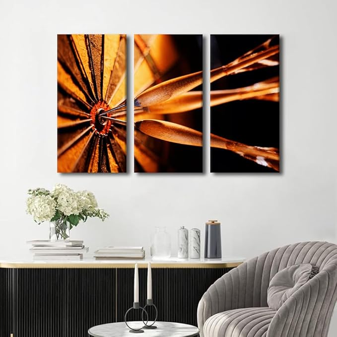 3 Piece Black and White Wall Art Sports Theme Posters and Prints Canvas Wall Art Dart Hits the Bullseye Contemporary Wall Decor Living Room Giclee Gallery Packaging Artwork Ready to Hang(24"Wx36"H)