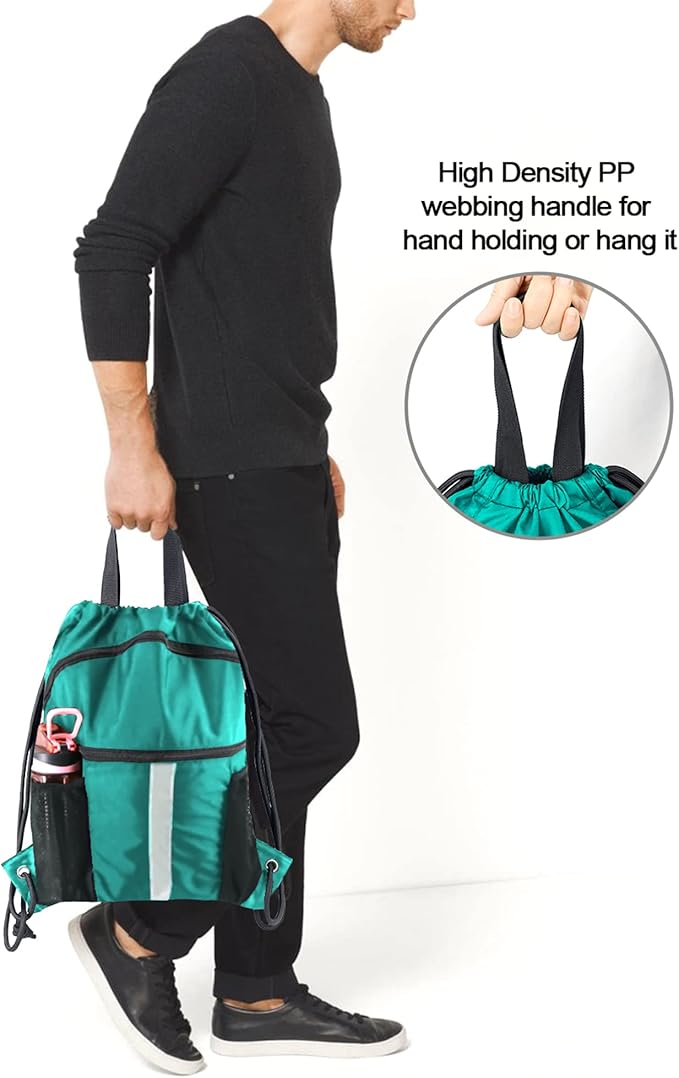 BeeGreen Drawstring Backpack Bag with Shoe Compartment, X-Large Black Gym Sports String Cinch Backpack