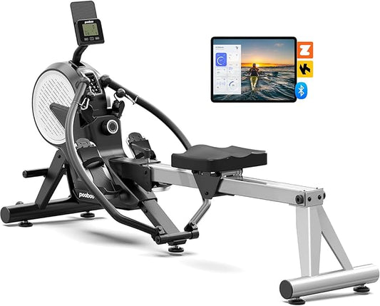 pooboo Rowing Machines for Home, Dual Wind & Magnetic Resistance, Foldable Row Machine 400 LB Weight Capacity, 14 Levels Resistance Quiet Rowers for at Home Exercise, App Supported