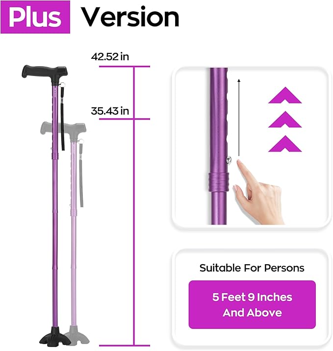 Tall Men's Walking Cane 42.52 Inches. Extra Tall Walking Cane Easy to Travel is Suit for Tall Men Over 5 Feet 9 Inches (Purple)