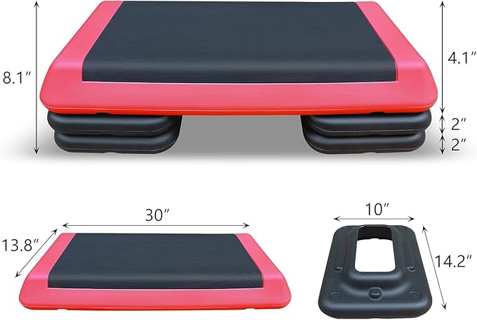 Adjustable Step Platform 30" × 14" Workout Aerobic Stepper Height Step for Fitness Strength Training with Risers Exercise Platform for Home Gym