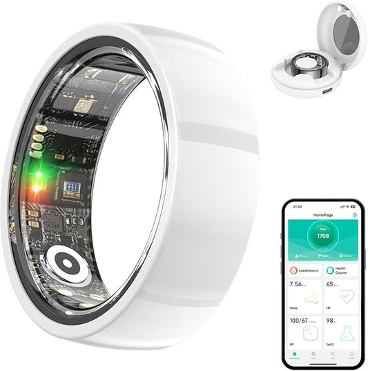 2025 New Smart Ring for Women Men, Ceramic Smart Health Ring - IP68 Waterproof Fitness Ring with Sleep Tracker, Step Tracker, Heart Rate/Blood Oxygen/Distance Monitoring, Charging Case