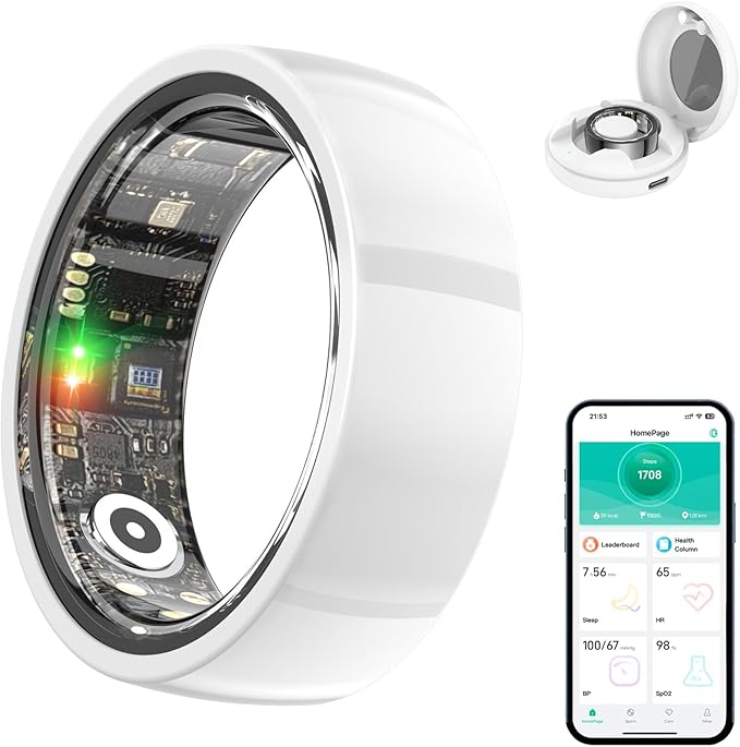 2025 New Smart Ring for Women Men, Ceramic Smart Health Ring - IP68 Waterproof Fitness Ring with Sleep Tracker, Step Tracker, Heart Rate/Blood Oxygen/Distance Monitoring, Charging Case