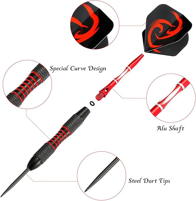 Darts Metal Tip Set Professional Metal Darts for Dartboard Steel Tip Darts with Nonslip Iron Barrel Aluminum Dart Shafts,Extra Flights,Dart Sharpener,Gift Box