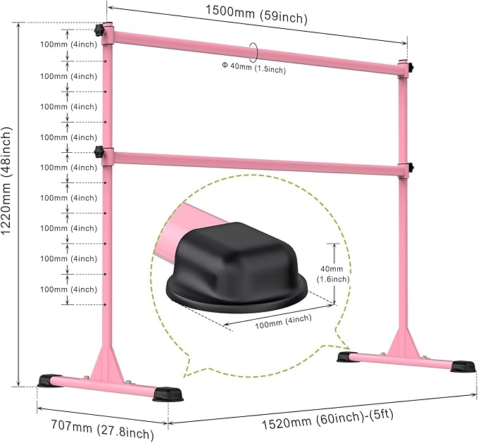 Dolibest Freestanding Ballet Bar, Height Adjustable Ballet Bar, Heavy Duty Dance Bar, with Non-Slip Rubber Pads, Enhanced Stability, Dance/Yoga/Fitness Stretching Bar, Ideal for Kids and Adults