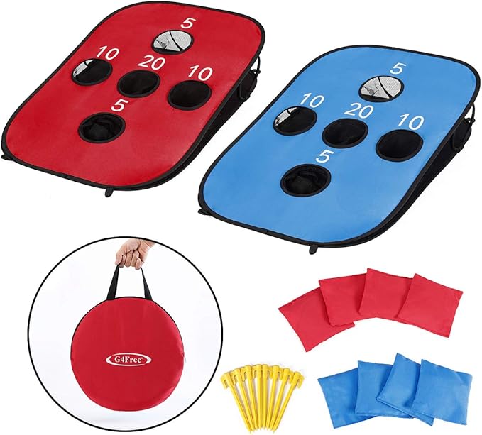 G4Free Portable Collapsible 5 Holes Cornhole Game Set with 8 Bean Bags Carrying Case Toss Game Size 3ft x 2ft for Camping Travel