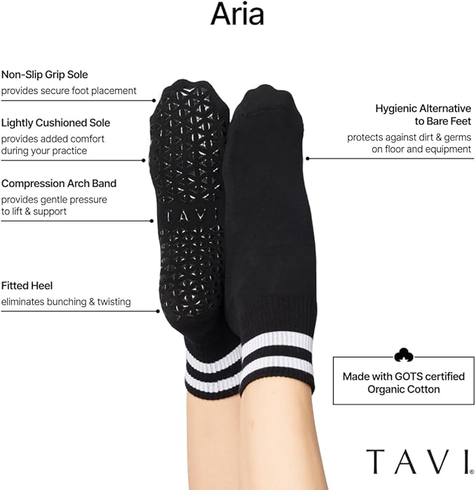 TAVI NOIR Aria Grip Socks – Pilates Socks with Grips for Women, Non Slip, Yoga & Barre