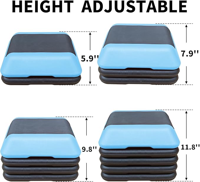 Aerobic Step Platform 30" × 14" Height Adjustable Workout Step for Fitness Strength Training with Risers Exercise Platform for Home Gym