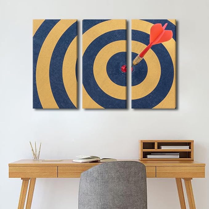 3 Piece Dart Board Paintings Black and White Wall Art Dart Hits the Bullseye Pictures Canvas Wall Art for Bedroom Wall Decor Living Room House Decor Stretched and Framed Ready to Hang(28"Wx42"H)