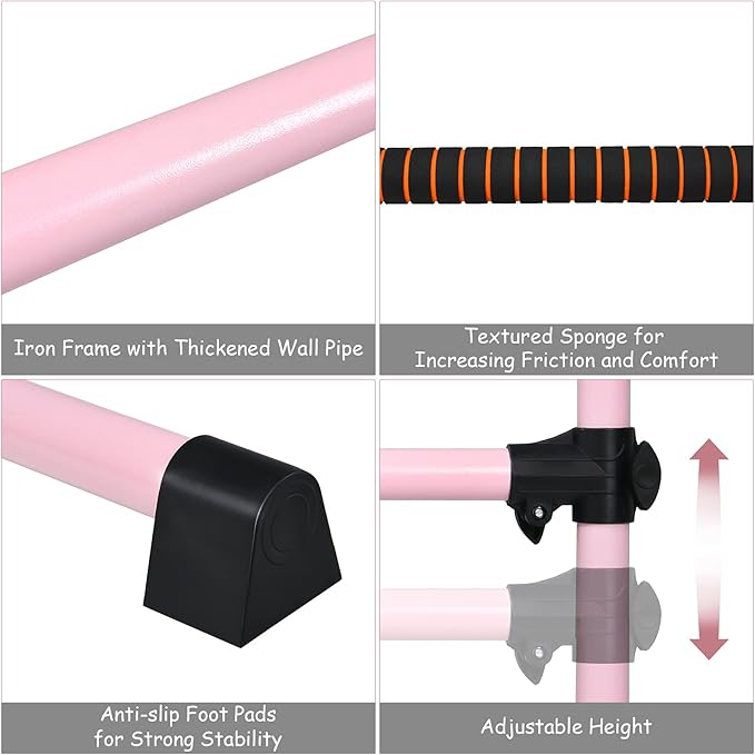 GYMAX Portable Ballet Barre, 4 Feet Folding Height Adjustable Ballet Bar with Anti-Skip Pad, Heavy Duty Freestanding Stable Stretch Bar for Home Kids Teenager Adults