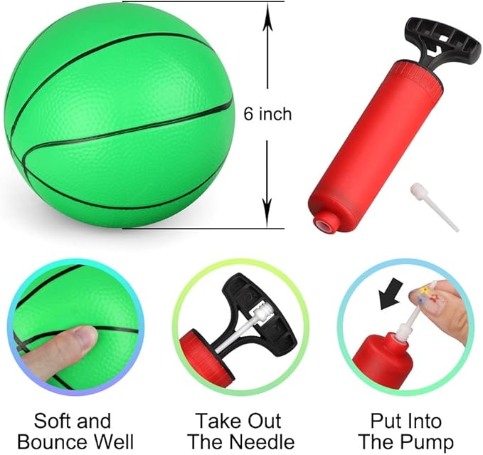 Dilabnba 6PCS Mini Beach Ball, Toddler Basketball Toy, 6" Small Ball with Pump for Mini Hoop Enthusiasts, Easy to Grip, PVC Bouncy Ball for Perschool Garden Pool, Gift for Boy Girl (Green)