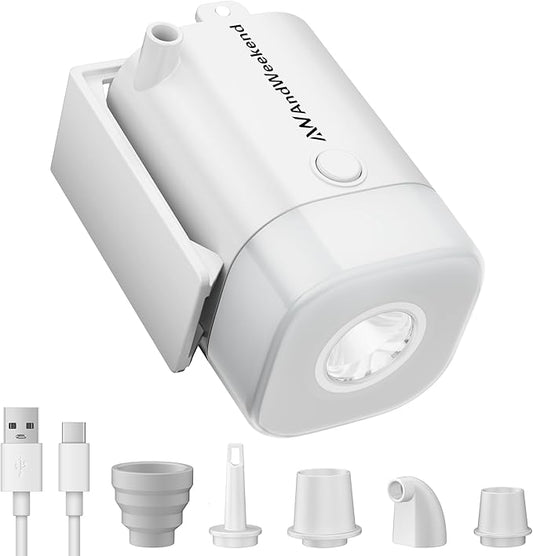 THE WEEKEND Portable Air Pump for Inflatables with Camping Lantern,3kPa Tiny Air Mattress Pump with 2000mAh Rechargeable Battery,Inflate Deflate for Sleeping Pads Pool Floats Inflatable Toys(White)
