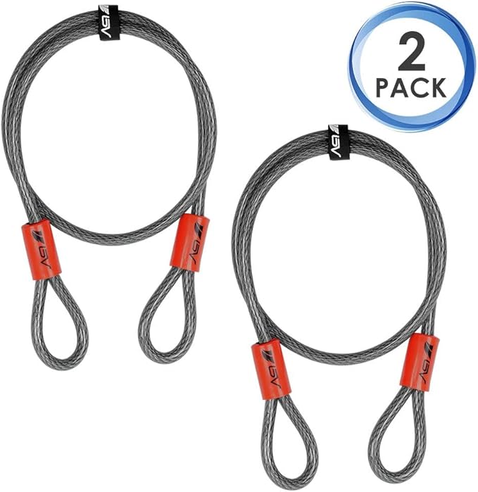 BV Heavy-Duty 4FT Security Cable Lock with Loops - 10mm (3/8 Inch) Cut-Resistant Braided Steel Cable-Versatile & Weatherproof - Security Chain for Padlock, Chain Lock, Wire Lock (Pair)