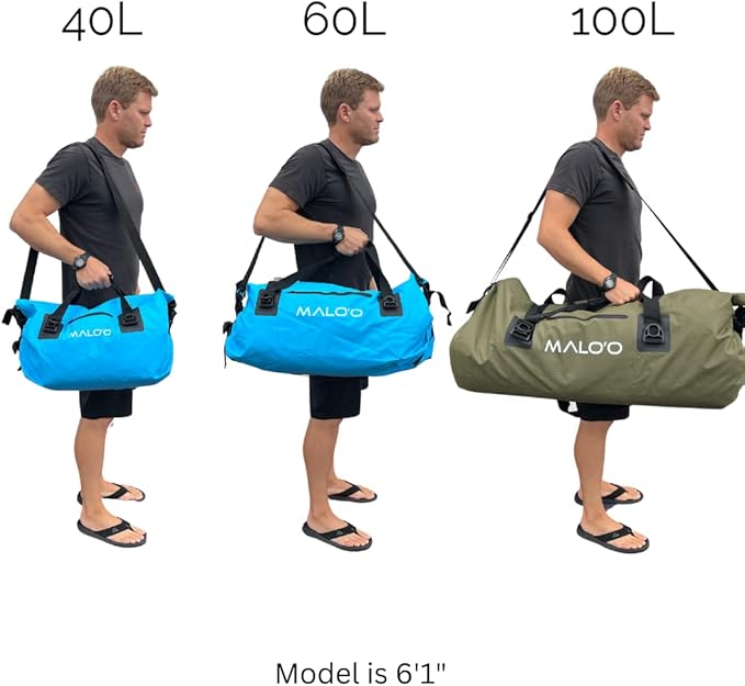 Malo'o Waterproof Dry Bag Duffel 40L/60L/100L, Roll Top Duffel Keeps Gear Dry for Kayaking, Rafting, Boating, Swimming, Camping, Hiking, Beach, Fishing - Internal & External Pockets and Molle Loops