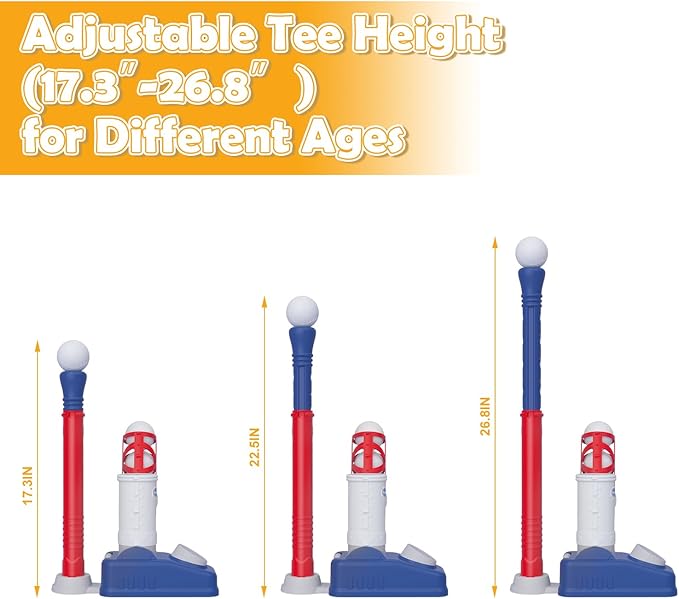 EagleStone Baseball Tee，T-Ball Set for Kids Ages 3-5, Toddler Baseball Set with Step-On Pitching Machine, Adjustable Batting Tee, Bat and 6 Balls - Perfect Outdoor Christmas Toys Gift for Boys