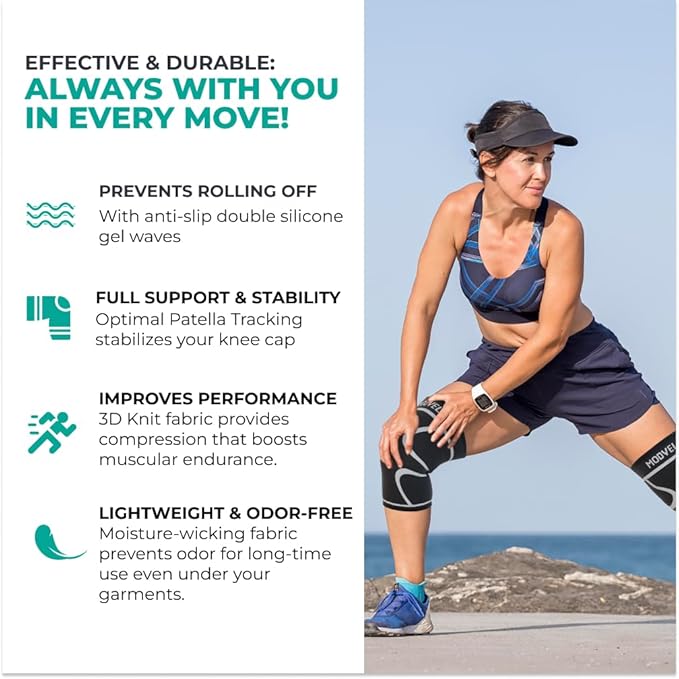 Modvel 2 Pack Knee Brace for Women & Men - Workout Knees Compression Sleeve for Knee Pain Relief Joint Support for ACL, Arthritis, Meniscus Tear Knees Brace for Sports, Rodilleras para Gym Fitness