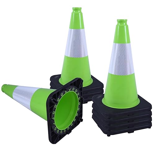 8 Pack 18" Green Traffic Safety Cones – High-Visibility PVC Cones with 6" Reflective Bands & Weighted Black Base for Construction, Parking, and Crowd Control(18 inch-8Pack)