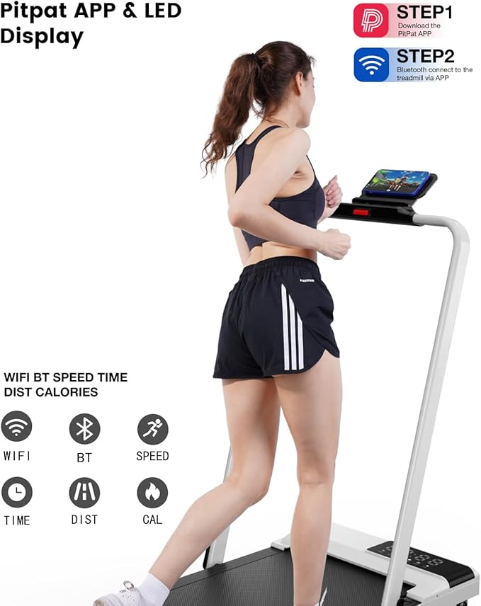 DeerRun 3 in 1 Walking Pad Treadmill, 300 Weight Capacity Foldable Treadmill, 3.0HP Low Noise Under Desk Treadmills for Home Office with Remote & APP