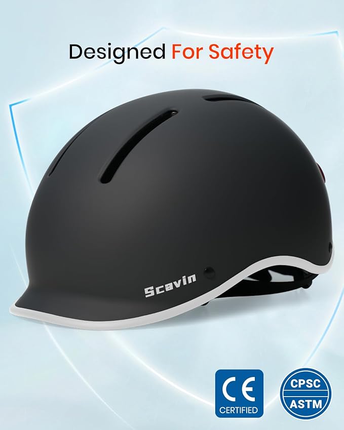 Bike Helmet for Adult: Bicyle Helmet with EPS Foam Interior for Men & Women, Adjustable Cycling Helmet with LED Light Safety Certified for Commuting