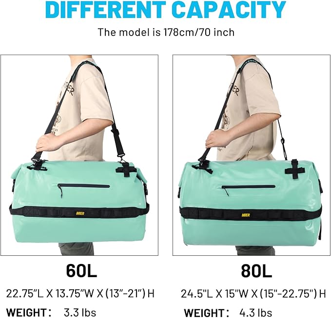 MIER Large Waterproof Duffel Bag Rolltop Dry Backpack Duffle Bags for Kayaking, Rafting, Boating, Swimming, Camping, Travel, Gym, Beach, 60L/80L