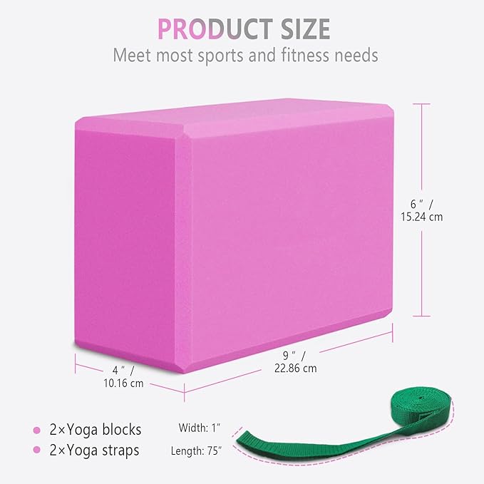 2 Pack 9‘’x6‘’x4‘’ Yoga Blocks with Stretch, Durable Yoga Foam Blocks, High Density & Non Slip Surface for Yoga, Pilates, Stretching, Dance, Ballet, Gymnastics,Fitness for Stability & Balance
