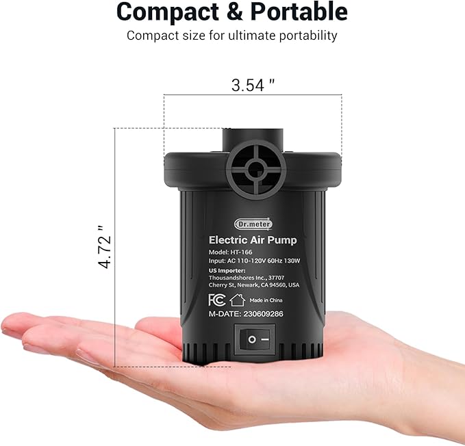 Dr.Meter Air Pump for Inflatables: AC 110V Air Mattress Pump with 3 Nozzles - Quick-Fill Electric Inflator Deflator for Inflatable Pool Raft Bed Boat Floats Swimming Rings Yoga Balls