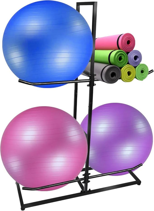 Exercise Ball Holder,Stability Ball Rack, Exercise Ball and Balance Ball Storage Racks Suitable for Yoga Ball Stability Ball Yoga Mats Home and Commercial Gym ﻿