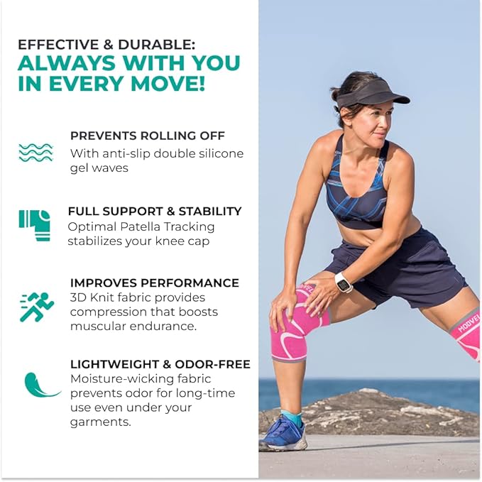 Modvel 2 Pack Knee Brace for Women & Men - Workout Knees Compression Sleeve for Knee Pain Relief Joint Support for ACL, Arthritis, Meniscus Tear Knees Brace for Sports, Rodilleras para Gym Fitness