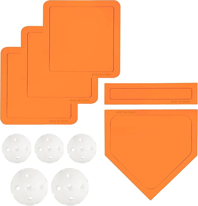 Baseball & Softball 5 Piece Base Set + 5 Piece Plastic Training Balls - Improve Power and Agility - Baseballs Accessories Fun for All Ages