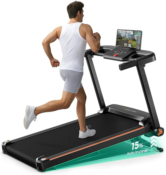 Treadmills for Home, 3.0HP Quiet Brushless Foldable Treadmill with Incline, Small Space Portable Running Walking Machine, 300 Lbs Capacity with Bluetooth APP & Pulse Monitor