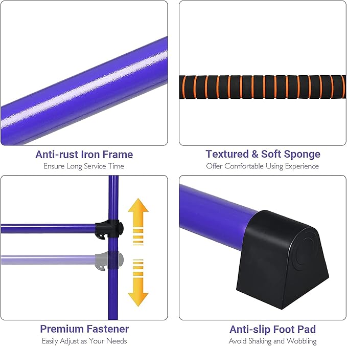 Costzon Portable Ballet Barre, 4ft Freestanding Double Ballet Bar with Adjustable Height, Fitness Dance Bar w/Foam Pads for Stretching, Home Gym Barre Exercise Equipment for Kids & Adults